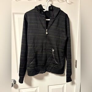 Volcom Black Hoodie with Light Gray Stripes and Lime Accent